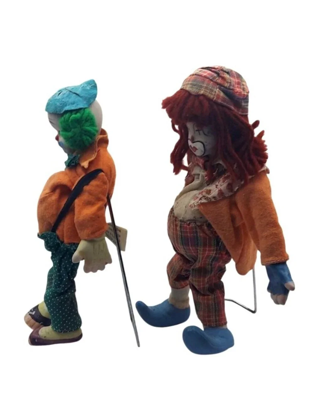 Porcelain Hobo Clown Figurine Doll w/ Display Stand Set of 4 Vintage Collectible